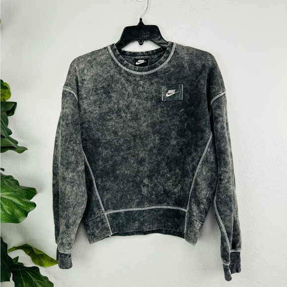 Nike French Terry Rebel CrewNeck Acid Wash Black Grey Sweatshirt - Picture 4 of 8
